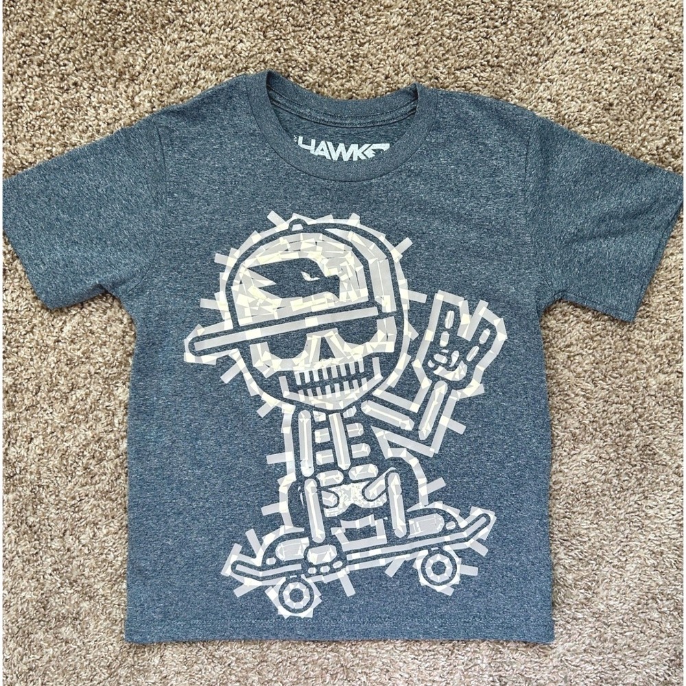 Tony Hawk Kids Skeleton Skateboard Graphic Tee I Size Small I‎ Blue I EUC